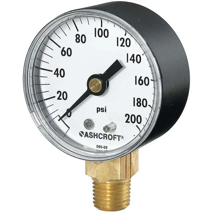 ASHCROFT 20W1005PH02L160# Industrielles Druckmessgerät, Universalgehäuse, 0 bis 160 PSI, 2 Zoll Zifferblatt, 1/4 Zoll NPT Außengewinde