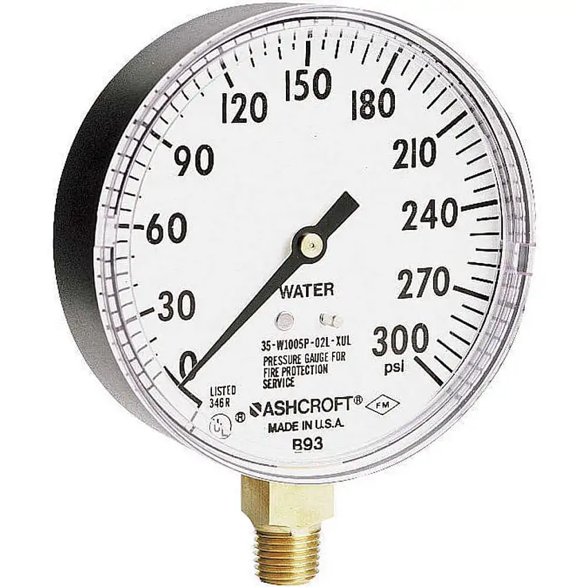 ASHCROFT  35W1005PH02LXULZG300#-8382 Druckmessgerät für Sprinkleranlagen, Luft/Wasser, 0 bis 300 PSI, UL 393, 3 1/2 Zoll Zifferblatt