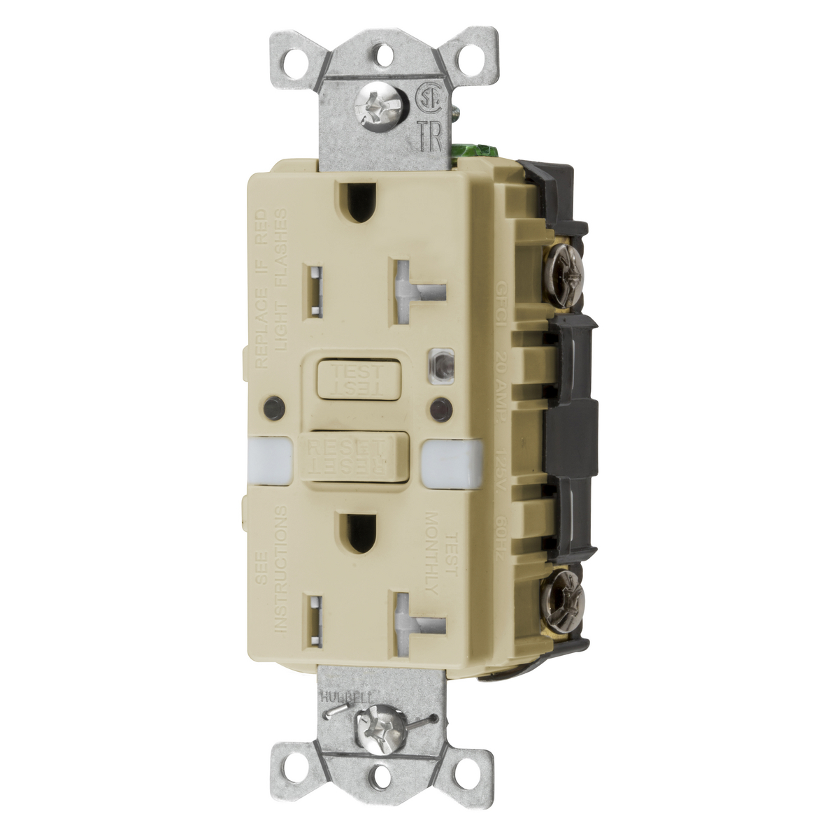 HUBBELL - BRYANT GFTR20INL FI-Schutzschalter-Steckdose, Gewerbe, Doppelsteckdose, Unterputzmontage, 20 A
